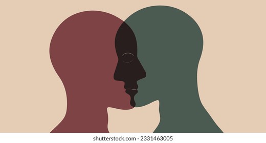 Metaphor bipolar disorder, Parkinson, Double face, Split personality, Psychology, Dual personality Mental health concept.