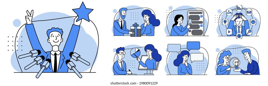 Metaphor Business success abstract concept vector illustration set. Teamwork marketing illustrations. Collection scenes with men and women taking part in business activities. Modern trendy flat style