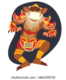 Metaphor of coronavirus epidemic concept vector illustration. Bali quarantine. Coronavirus pandemic, epidemic concept. Balinese traditional New year parade celebrations. Ogoh-Ogoh statues in Bali