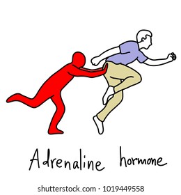 metaphor function of adrenaline hormone is to make human body run faster vector illustration sketch hand drawn with black lines, isolated on white background. Education Medical concept.