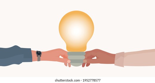 Metaphor. Hand holding a light bulb giving it to another hand. Teaching concept. Teacher coach mentor leader or instructor. Training course. Seminar or Conference. Learning. Workshop