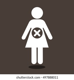 METAPHOR MEANING: Pregnant Woman With Cross On Belly As Metaphor Of Spontaneous Miscarriage Or Voluntary Abortion After Unintended Pregnancy. Simple Vector Illustration