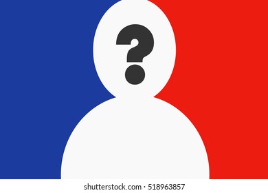 METAPHOR MEANING: Symbol of man and question mark in colors of flag of France. Metaphor of French presidential elections - choosing new head of country