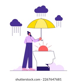 Metaphor for psychotherapy and solving psychological problems concept, Woman supports and protect people with psychological problems