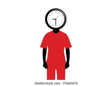A metaphorical illustration of a man with a clock instead of head.