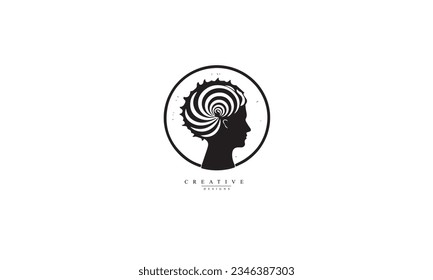 Metaphysics black simple logo. Brain spiral white background	
