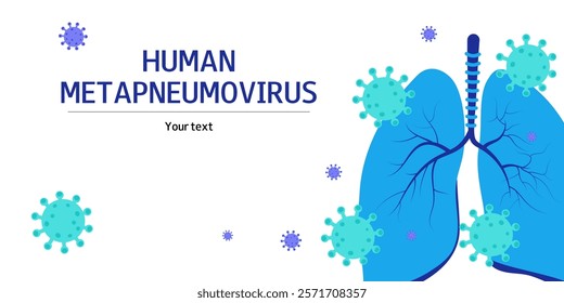 Metapneumovirus or hMPV vector background. Virus attack the lungs. Free space for text. Medical flat illustration.