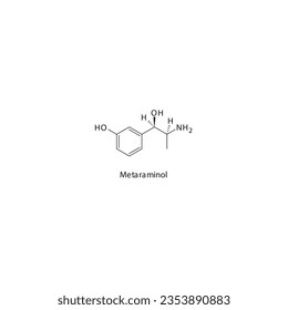 Metaraminol flat skeletal molecular structure α1 agonist drug used in hypotension treatment. Vector illustration.