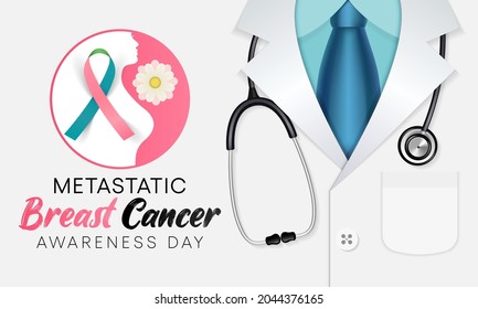 Metastatic Breast Cancer awareness day is observed every year on October 13, also referred to as advanced breast cancer that has spread beyond the part of the body where it started, Vector art