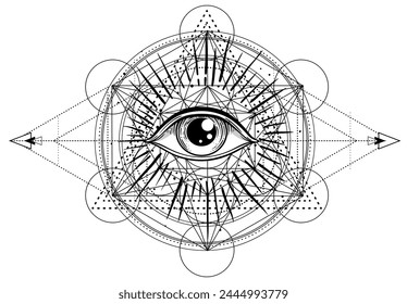 Metatron Cube. Moon pagan Wicca moon goddess symbol. Three-faced Goddess, Maiden,  Mother, Crone isolated vector illustration.  Tattoo, astrology, alchemy, boho and magic symbol. Coloring book.