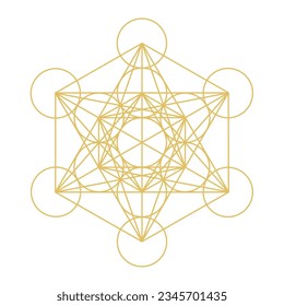 Metatron Cube sacred geometric sign graphic decorative element design on white background.