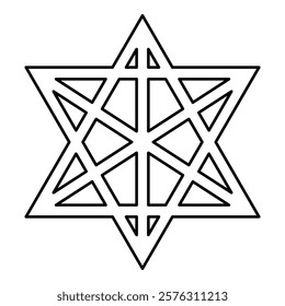 Metatron cube Sacred geometry contour outline line icon black color vector illustration image thin flat style