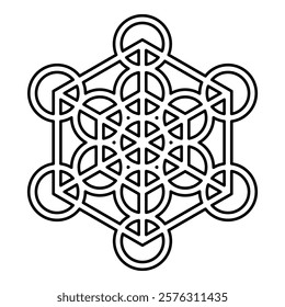 Metatron cube Sacred geometry contour outline line icon black color vector illustration image thin flat style