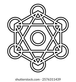 Metatron cube Sacred geometry contour outline line icon black color vector illustration image thin flat style