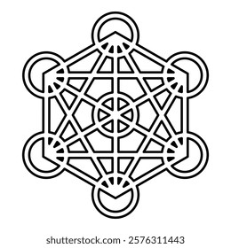 Metatron cube Sacred geometry contour outline line icon black color vector illustration image thin flat style