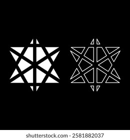 Metatron cube Sacred geometry set icon white color vector illustration image solid fill outline contour line thin flat style