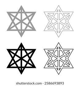 Metatron cube Sacred geometry set icon grey black color vector illustration image solid fill outline contour line thin flat style