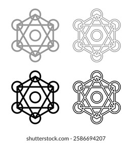 Metatron cube Sacred geometry set icon grey black color vector illustration image solid fill outline contour line thin flat style