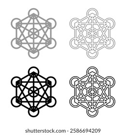 Metatron cube Sacred geometry set icon grey black color vector illustration image solid fill outline contour line thin flat style