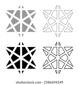 Metatron cube Sacred geometry set icon grey black color vector illustration image solid fill outline contour line thin flat style