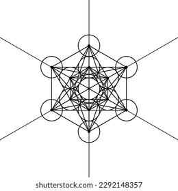 Metatronen Cube, Blume des Lebens. Heilige Geometrie, Grafikelement Vektor einzelne Illustration. Mystische Ikone platonische Feststoffe, abstrakte geometrische Zeichnung, typische Kulturkreise