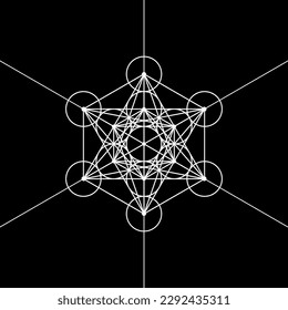 Metatronen Cube, Blume des Lebens. Heilige Geometrie, Grafikelement Vektor einzelne Illustration. Mystische Ikone platonische Feststoffe, weiße abstrakte geometrische Zeichnung, typische Kreise der Kulturen