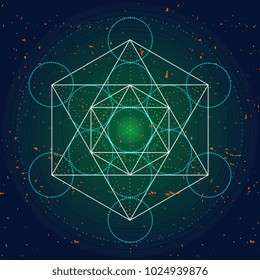 Metatrons Cube - Flower of Life. Vector Illustration. Colorful ancient sacred geometric.