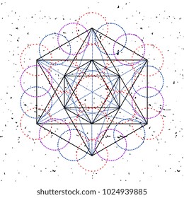 Metatrons Cube - Flower of Life. Vector Illustration. Colorful ancient sacred geometric.