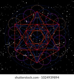 Metatrons Cube - Flower of Life. Vector Illustration. Colorful ancient sacred geometric.