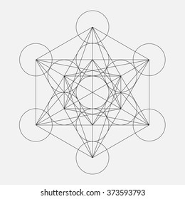 Metatron's Cube. Flower of life. Vector Geometric Symbol isolated. Sacred Geometric Figure named Metatrons Cube. Holy Glyph.