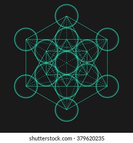 Metatron's Cube. Flower of life. Vector Geometric Symbol isolated. Sacred Geometric Figure named Metatrons Cube. Holy Glyph. Metatron's Cube isolated holy sacred symbol.