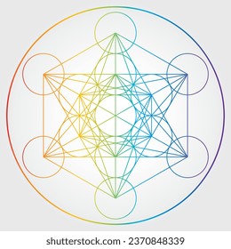 Metatron's Cube Illustration Regenbogenfarben Sacred Geometry Symbol Vector Design Circle Spiritualität Universe Mandala Farbenfrohe Star