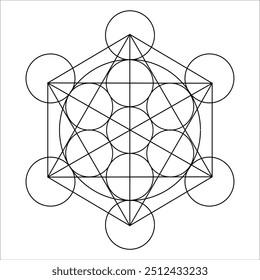 O Cubo de Metatron, um símbolo poderoso de geometria sagrada. Acredita-se que o intrincado padrão de formas interconectadas representa a energia divina e a estrutura do universo.

