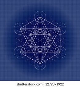 Metatrons cube, sacred geometry illustration on technical paper