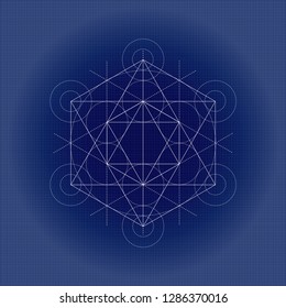 Metatrons cube, sacred geometry illustration on technical paper