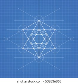 Metatrons cube, a vector illustration of metatrons cube on blueprint technical paper