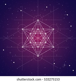 Metatrons cube, a vector illustration of metatrons cube on brown space background with stars