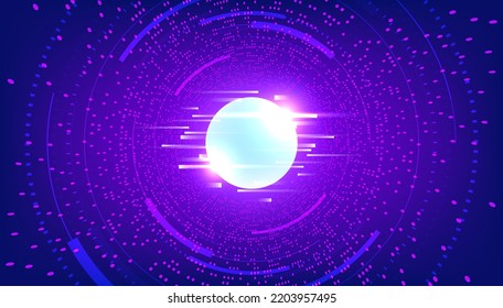 Metaverse abstract background with glowing glitch circle in the center, perspective tunnel, virtual cyber space. Vector