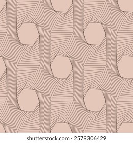 Metaverse Abstract mid century linear seamless pattern with geometric shapes on a mocha colored mousse background evoking a soft brown color. 