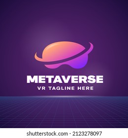 Metaverse Abstract Vector Sign, Symbol, Logo Template. Virtual Reality Goggles with Distorted Typography. Cyberspace Emblem. Isolated