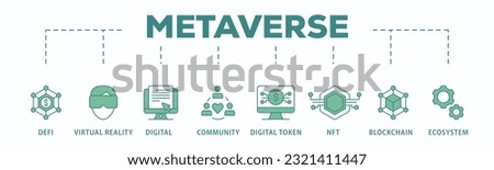 Metaverse banner web icon vector illustration concept with icon of defi, virtual reality, digital asset, community, digital token, nft, blockchain and ecosystem