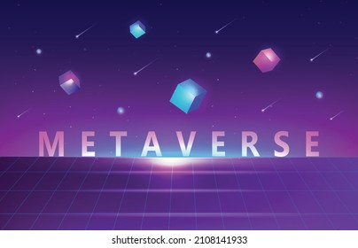 Metaverse and blockchain concept, the word Metaverse virtual reality and augmented reality technology vector illustration