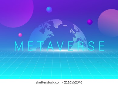 Metaverse and blockchain concept, the word Metaverse virtual reality and augmented reality technology vector illustration