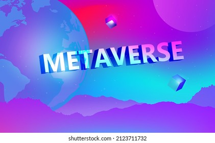Metaverse and blockchain concept, the word Metaverse virtual reality and augmented reality technology vector illustration