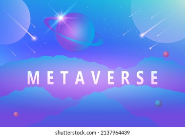 Metaverse and blockchain concept, the word Metaverse virtual reality and augmented reality technology vector illustration
