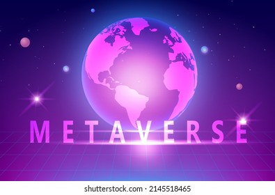 Metaverse and blockchain concept, the word Metaverse virtual reality and augmented reality technology vector illustration