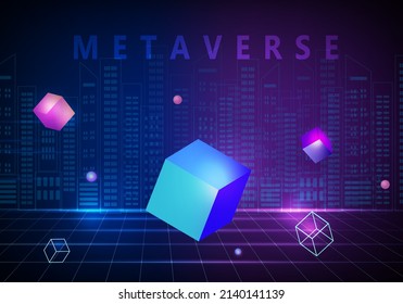 Metaverse and blockchain technology concept, the word Metaverse virtual reality and augmented reality technology vector illustration