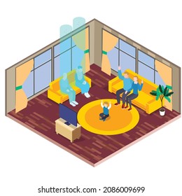 Metaverse concept: family togetherness in virtual world isometric 3d vector concept for banner, website, illustration, landing page, flyer, etc.