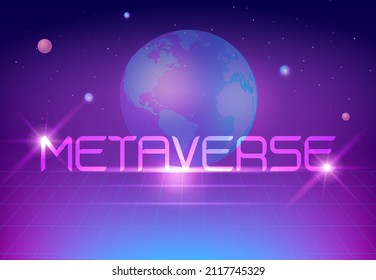 Metaverse concept, the word Metaverse virtual reality and augmented reality technology vector illustration