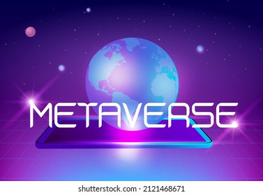Metaverse concept, the word Metaverse virtual reality and augmented reality technology vector illustration